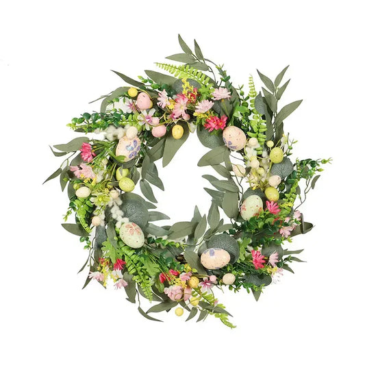 17.7-inch green wreath made with daisies, eucalyptus leaves.